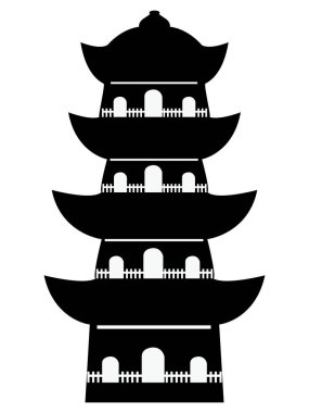 Geleneksel Japon Mimari Tarzı Tapınağı Pagoda 'nın Siyah Silueti