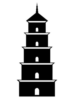 Geleneksel Japon Mimari Tarzı Tapınağı Pagoda 'nın Siyah Silueti