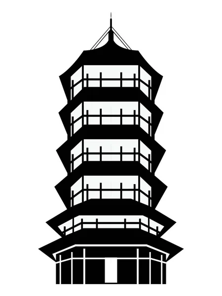 Zwart Silhouet Van Een Traditionele Japanse Architectuur Stijl Tempel Pagoda — Stockvector