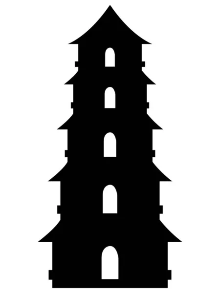 Zwart Silhouet Van Een Traditionele Japanse Architectuur Stijl Tempel Pagoda — Stockvector