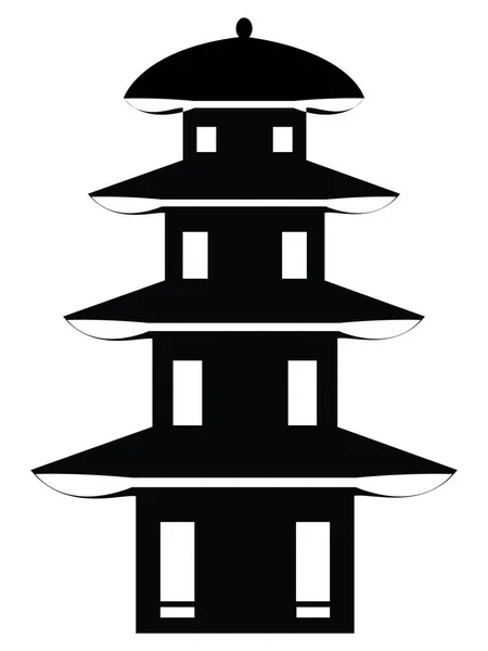 Schwarze Silhouette Einer Tempelpagode Stil Traditioneller Japanischer Architektur — Stockvektor