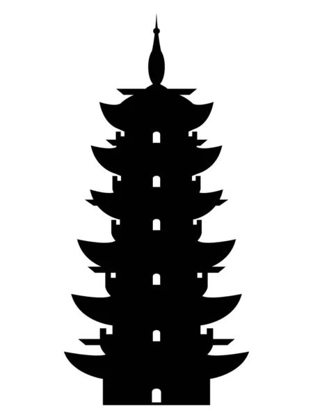 Černá Silueta Tradičního Stylu Japonské Architektury Chrámu Pagoda — Stockový vektor