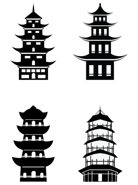 Schwarze Silhouette Einer Tempelpagode Stil Der Traditionellen Japanischen Architektur — Stockvektor