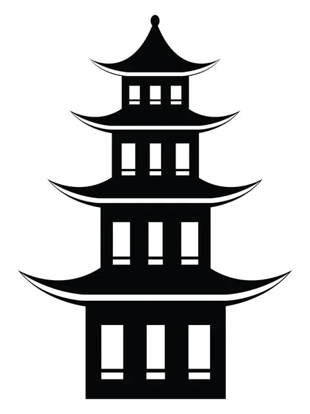 Schwarze Silhouette Einer Tempelpagode Stil Traditioneller Japanischer Architektur — Stockvektor