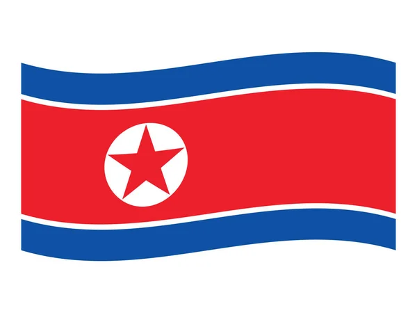 Waving Flat Flag Asian Country North Korea — Stock Vector