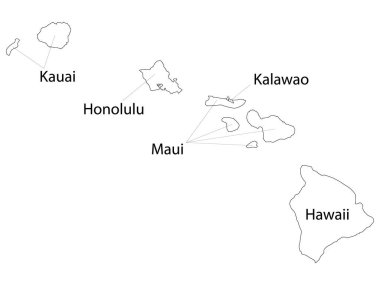 ABD 'nin Hawaii Eyaletinin Beyaz Dış Hatlar İlçeleri Haritası