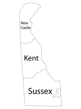 Amerika Birleşik Devletleri 'nin Delaware Eyaletinin Beyaz Dış Hatlar İlçeleri Haritası