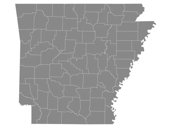 Gray Outline Counties Mapa Státu Arkansas — Stockový vektor