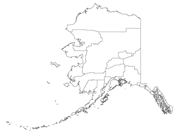 White Outline Boroughs Mapa Estado Americano Alasca —  Vetores de Stock