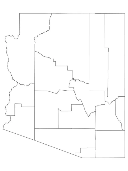 White Outline Counties Map State Arizona — Stock Vector