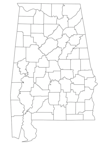 White Outline Counties Mappa Dello Stato Dell Alabama Negli Stati — Vettoriale Stock