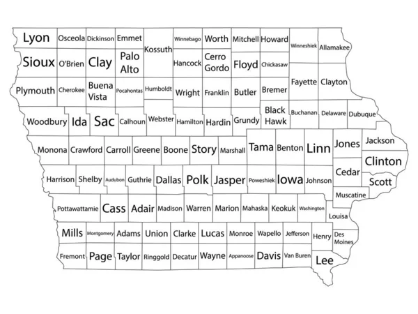 Amerika Birleşik Devletleri Nin Iowa Eyaleti Ülkelerinin Simleriyle Beyaz Konular — Stok Vektör