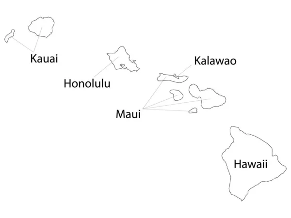 Biały Zarys Hrabstw Mapa Nazwami Hrabstw Stanie Hawaje — Wektor stockowy