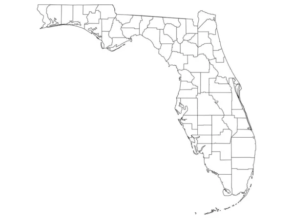 Bílé Obrysy Krajů Mapa Státu Florida — Stockový vektor