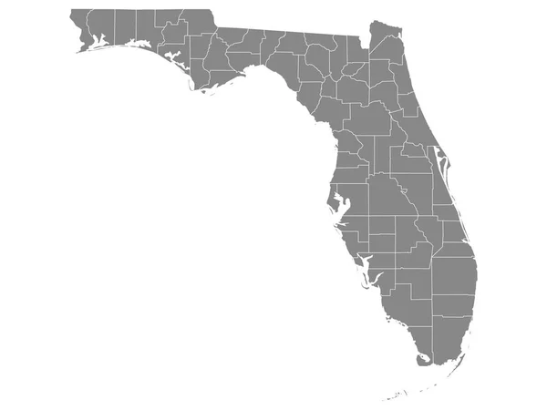 Gray Outline Counties Mapa Státu Florida — Stockový vektor