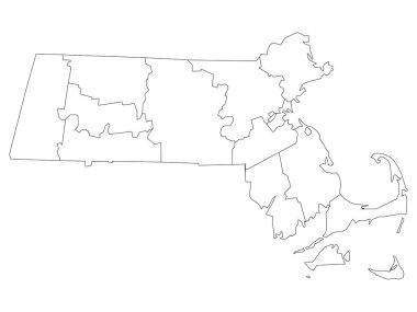 White Outline Counties ABD Massachusetts Haritası