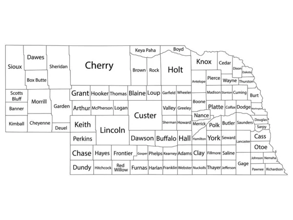 Карта Округов Сша Названиями Округов Штата Небраска — стоковый вектор