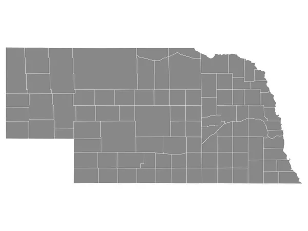 Condados Esquema Gris Mapa Del Estado Nebraska — Archivo Imágenes Vectoriales