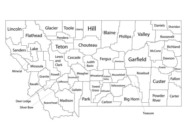 附有美国蒙大拿州名称的白色县份简图 — 图库矢量图片