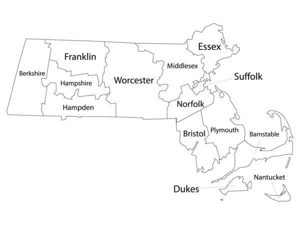 美国麻萨诸塞州的州名白表县地图 — 图库矢量图片