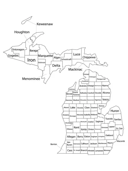 Boroughs Mapa Con Boroughs Nombres Del Estado Míchigan — Vector de stock