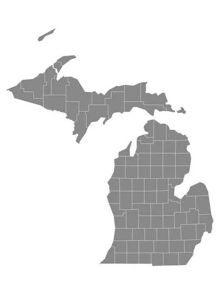 Mappa Delle Contee Gray Outline Dello Stato Usa Del Michigan — Vettoriale Stock