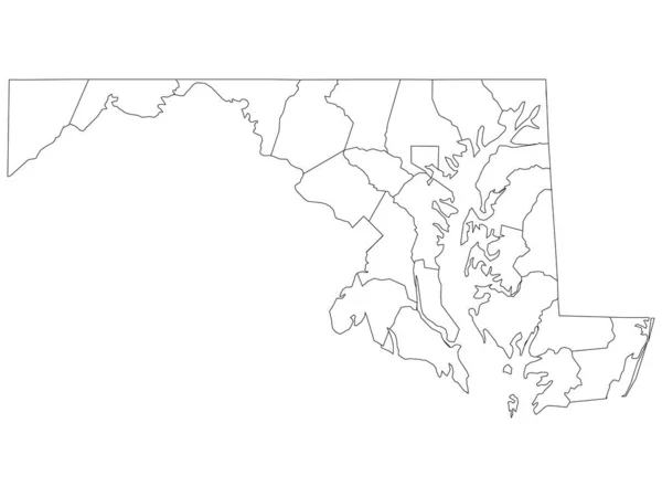 Bílé Obrysy Krajů Mapa Státu Maryland — Stockový vektor