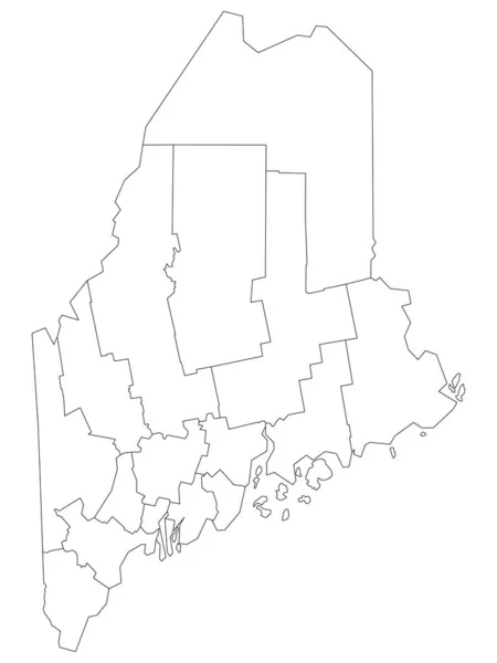 White Outline Counties Map State Maine — 스톡 벡터