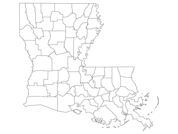 White Outline County Karta Över Den Amerikanska Delstaten Louisiana — Stock vektor