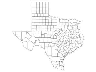 ABD 'nin Teksas Eyaletinin Beyaz Dış Hatlar İlçe Haritası