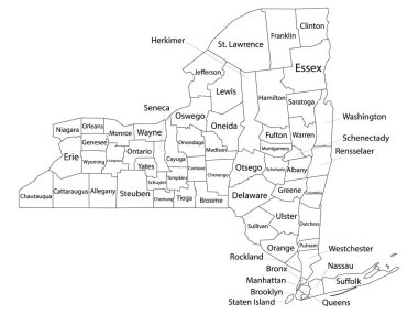 Amerika Birleşik Devletleri 'nin New York Eyaleti Ülkelerinin İsimleriyle Beyaz Konular Haritası