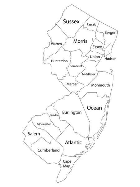 Mapa Branco Dos Condados Esboço Com Nomes Dos Condados Estado —  Vetores de Stock