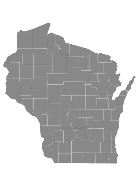 Mapa Dos Condados Gray Outline Estado Norte Americano Wisconsin — Vetor de Stock