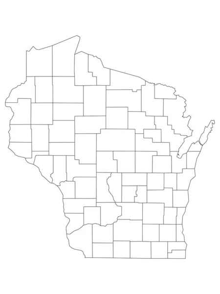 White Outline Counties Abd Nin Wisconsin Eyaleti Haritası — Stok Vektör