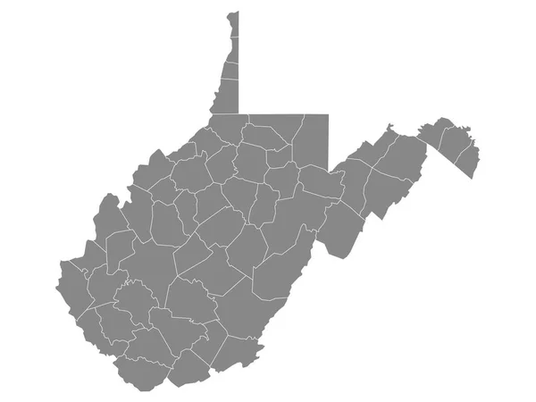 Gray Outline Counties Térkép Usa Állam Nyugat Virginia — Stock Vector