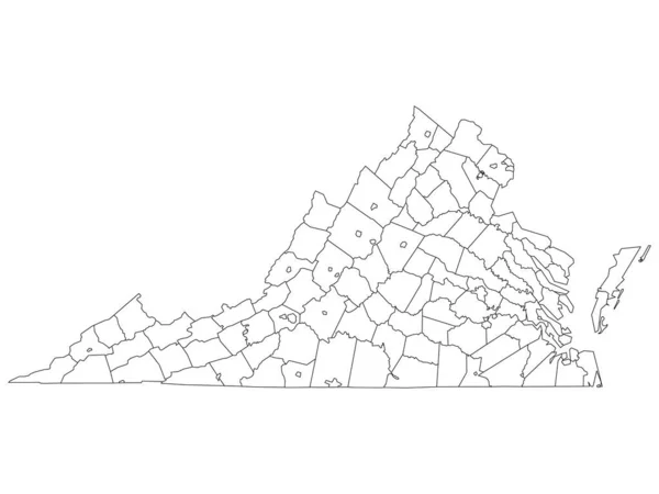 White Outline Counties Map State Virginia — Stock Vector