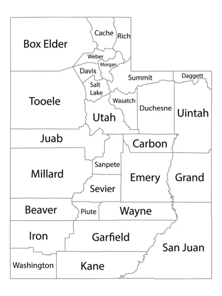 White Outline Counties Map Med Län Namn Delstat Utah — Stock vektor