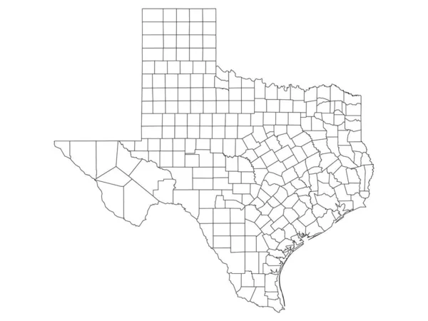 White Outline Counties Karte Des Bundesstaates Texas — Stockvektor