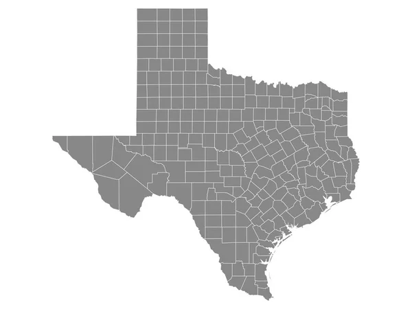 Mapa Dos Condados Gray Outline Estado Americano Texas —  Vetores de Stock