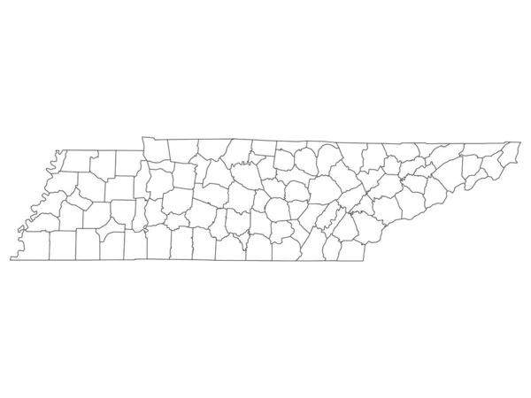 White Outline Counties Abd Nin Tennessee Eyaleti Haritası — Stok Vektör