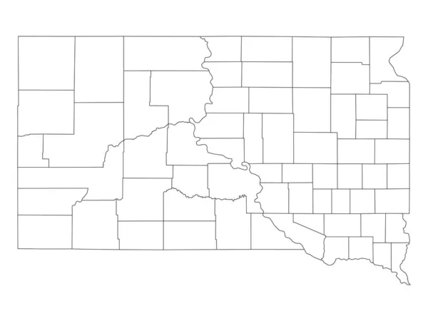 White Outline Counties Karta Över Den Amerikanska Delstaten South Dakota — Stock vektor