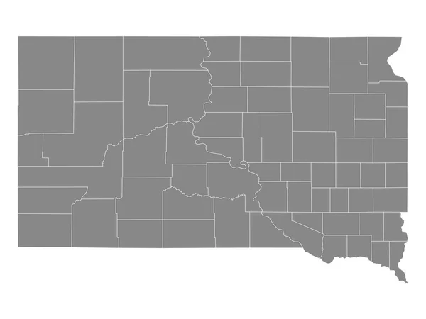 Mapa Dos Condados Gray Outline Estado Norte Americano Dakota Sul — Vetor de Stock