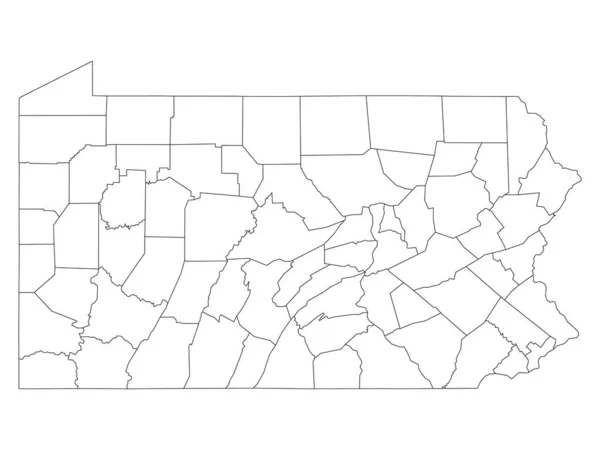 White Outline Counties Karta Över Den Amerikanska Delstaten Pennsylvania — Stock vektor