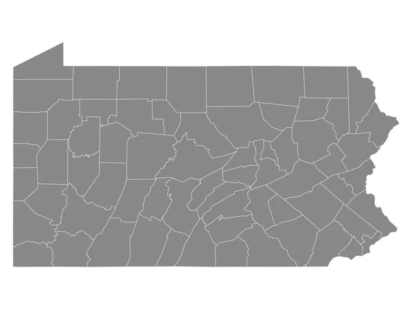 Gray Outline Counties Mapa Státu Pensylvánie — Stockový vektor