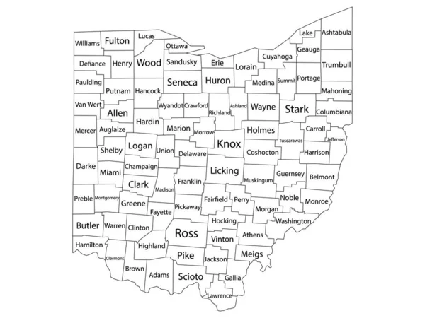 Mapa Condados Con Nombres Condados Del Estado Ohio — Vector de stock