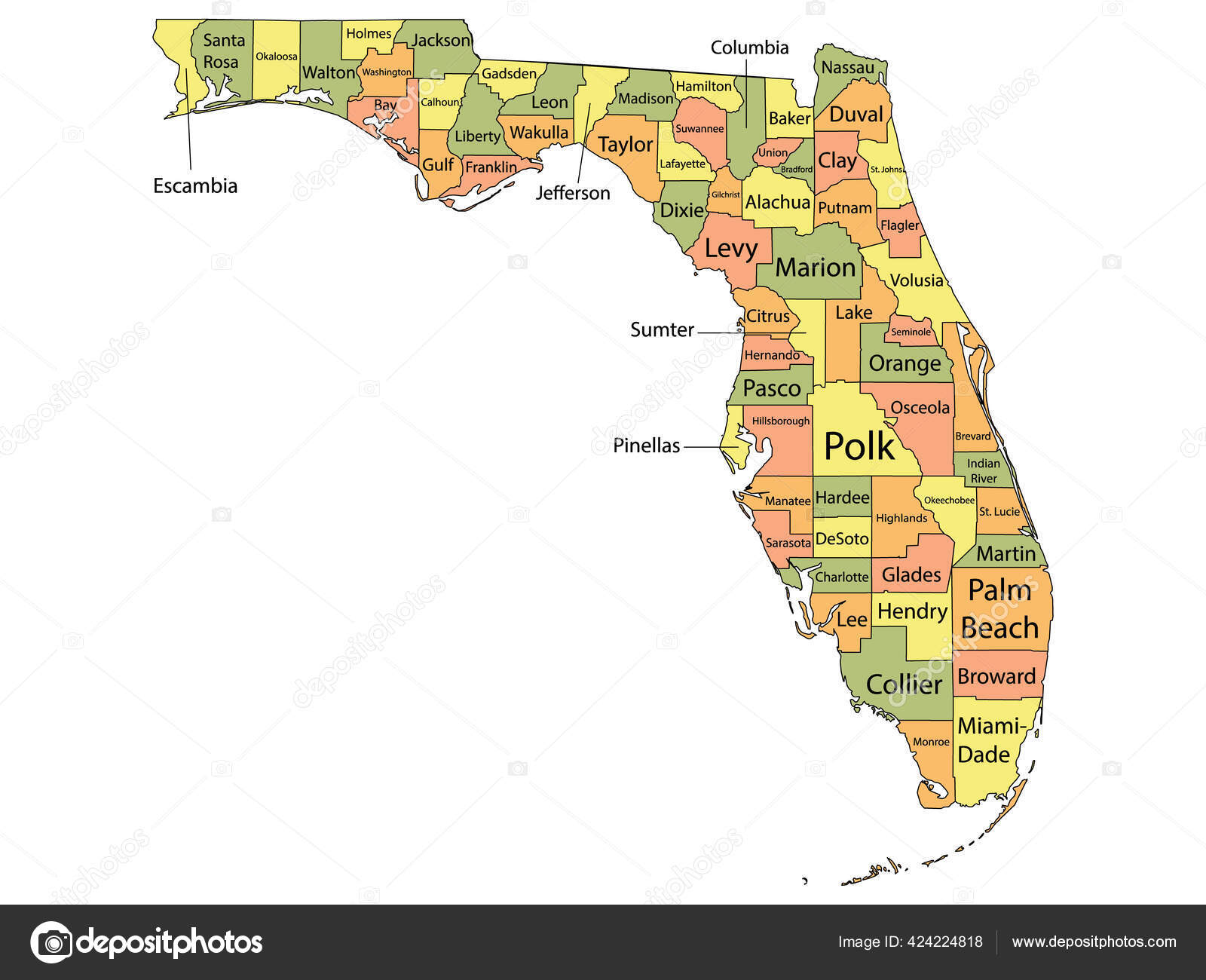 Map Of Florida Counties With Names Florida Counties Vector Art Stock Images Depositphotos