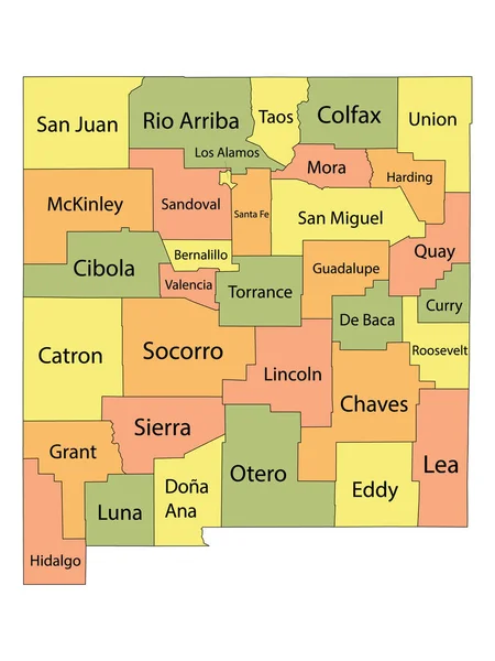 ニューメキシコ州の郡名を持つカラフルな郡地図 — ストックベクタ