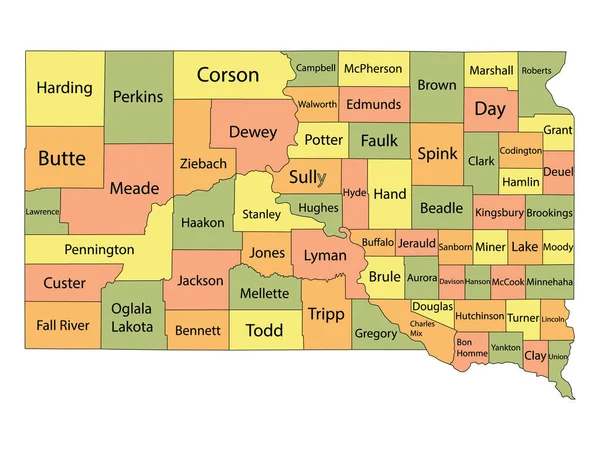 Colorful County Map Counties Names Federal State South Dakota — Stock Vector