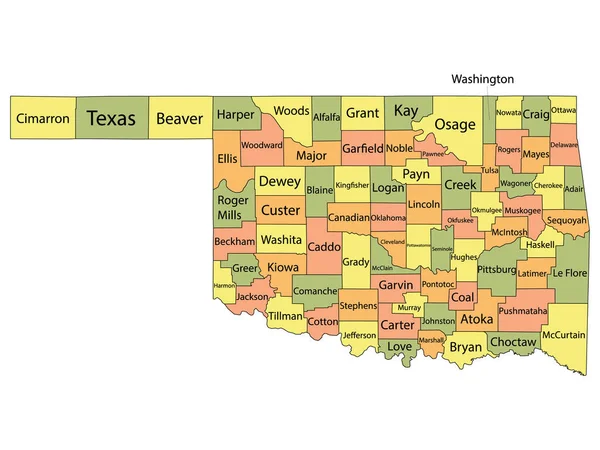 Colorful County Map Counties Names Federal State Oklahoma — Stock Vector