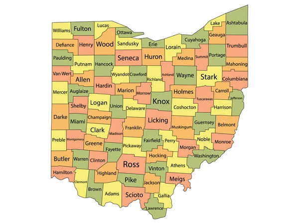 ABD Federal Ohio Eyaletinin Renkli İlçe Haritası